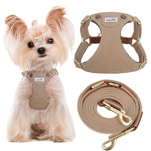 Puppytie No Pull Dog Harness with Multifunction Dog Leash,Soft Adjustable No Choke Escape Proof Pet Harness Vest for Medium Dogs,Denim Mocha Brown,M - color: Pocket-Brown, size: M