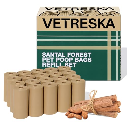 VETRESKA Dog Poop Bags, Leak Proof, Extra Thick and Large Pet Waste Bags for Dog Walking and Cat Litter, Sandalwood & Almond Scented, 300 Bags - size: 1 Count (Pack of 300), style: Santal Forest