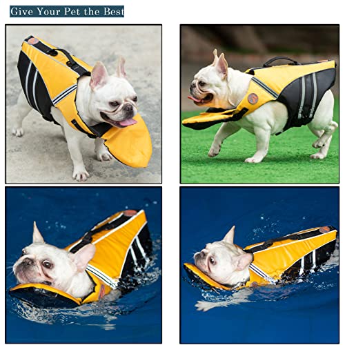 French Bulldog Life Jacket, High Flotation Dog Life Vest for Swimming Boating, Reflective Dog Swim Vest with Chin Float and Rescue Handle (Chest Girth: 17" to 30",Weight: 17" to 28" LB) - color: Lively Yellow