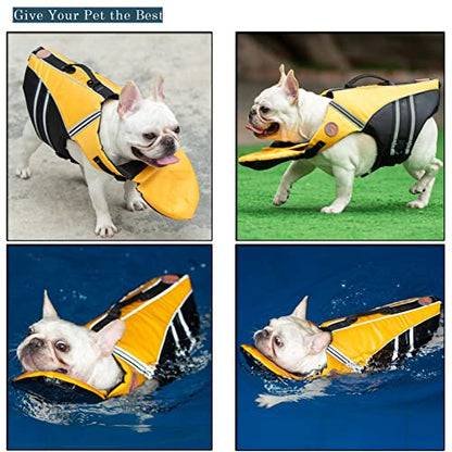 French Bulldog Life Jacket, High Flotation Dog Life Vest for Swimming Boating, Reflective Dog Swim Vest with Chin Float and Rescue Handle (Chest Girth: 17" to 30",Weight: 17" to 28" LB) - color: Lively Yellow