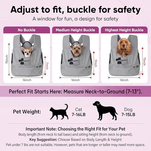 Dog Carrier Sling for Small Dogs 7–15 lbs, Hands-Free Front-Facing Pet Sling with Safety Leash, Support Mat & Adjustable Strap, Breathable Mesh, Machine Washable for Walking, Hiking, Travel (Grey)