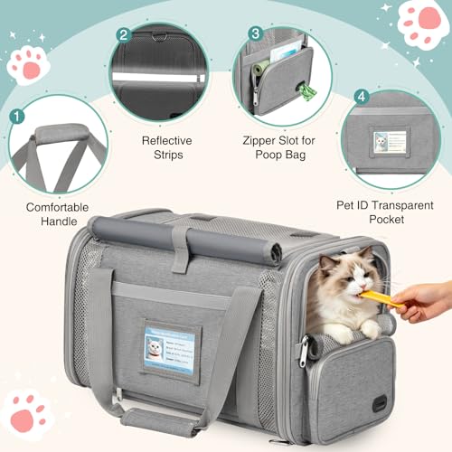 Soft Cat Carrier for Pets Up to 20 Lbs, Collapsible Cat Carrier Bag with Privacy Curtains, Airline Approved Small Pet Carrier for Small Medium Cats Dogs Puppy, Washable Soft Pet Travel Bag Dog Carrier - color: Gray