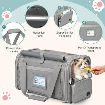 Soft Cat Carrier for Pets Up to 20 Lbs, Collapsible Cat Carrier Bag with Privacy Curtains, Airline Approved Small Pet Carrier for Small Medium Cats Dogs Puppy, Washable Soft Pet Travel Bag Dog Carrier - color: Gray