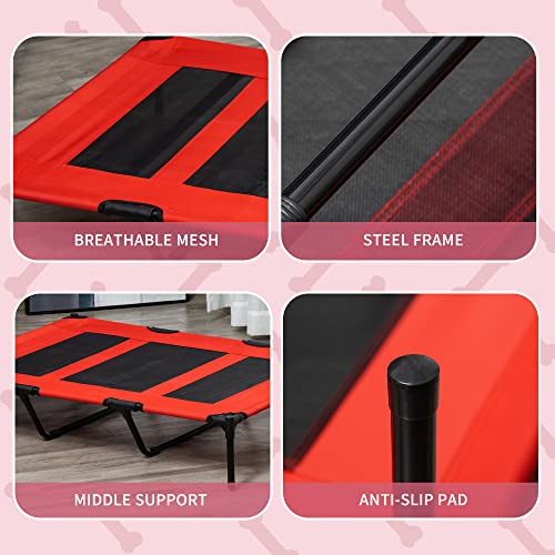 PawHut 48" x 36" Elevated Breathable Dog Bed Portable Pet Cot w/ Carry Bag Metal Frame Breathable Mesh Indoor and Outdoor Red - color: Red