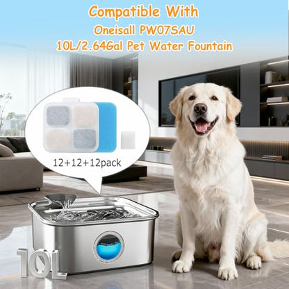 16 Set Replacement Filters for Oneisall PW07SAU 10L/2.64Gal Stainless Steel Dog Water Fountain, Includes 16 Filters & 16Pre-Filters & 16 Pump Sponges