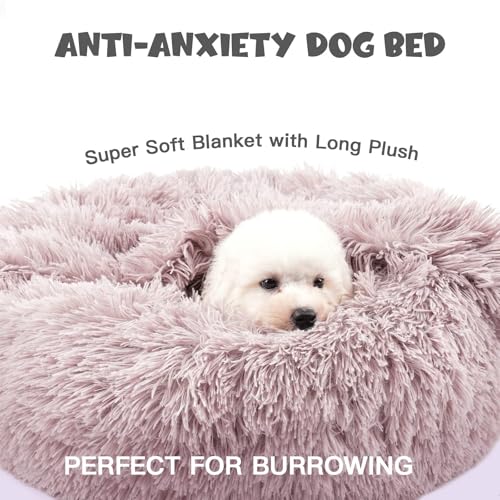 Himax Dog Beds for Small Dogs, Donut Dogs Beds with Blanket Attached, Calming Dog Bed Washable (20"/26"/35") Beige - color: Beige, size: 20.0"L x 20.0"W x 7.0"Th