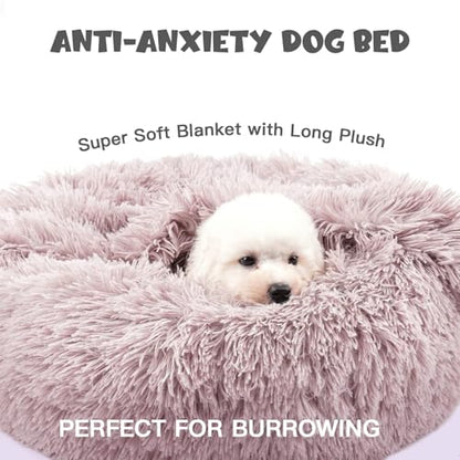 Himax Dog Beds for Small Dogs, Donut Dogs Beds with Blanket Attached, Calming Dog Bed Washable (20"/26"/35") Beige - color: Beige, size: 20.0"L x 20.0"W x 7.0"Th
