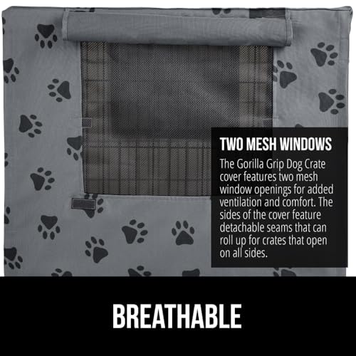 GORILLA GRIP Dog Crate Covers compatible with Amazon Basics Dog Crates, All Sides Open, Privacy Cover Fits 24" Wire Kennel, Breathable Mesh Windows, Light Reducing Puppy Training Cage Topper, Gray Paw - color: Gray Black Paw, size: 24" X 18" X 20"