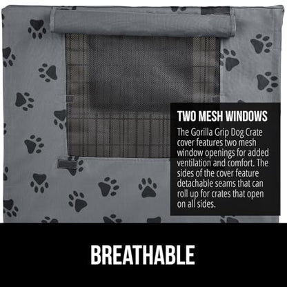 GORILLA GRIP Dog Crate Covers compatible with Amazon Basics Dog Crates, All Sides Open, Privacy Cover Fits 24" Wire Kennel, Breathable Mesh Windows, Light Reducing Puppy Training Cage Topper, Gray Paw - color: Gray Black Paw, size: 24" X 18" X 20"