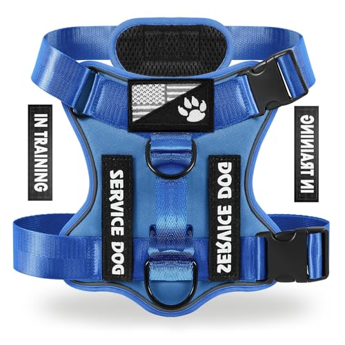 Service Dog Harness, Reflective Dog Vest Harness with 5 PCS Patches, Adjustable Soft Oxford Pet Harness, Inner Layer Mesh, Easy to Control for Small Medium Large Dogs - color: ALL Blue, size: X-Small (Pack of 1)