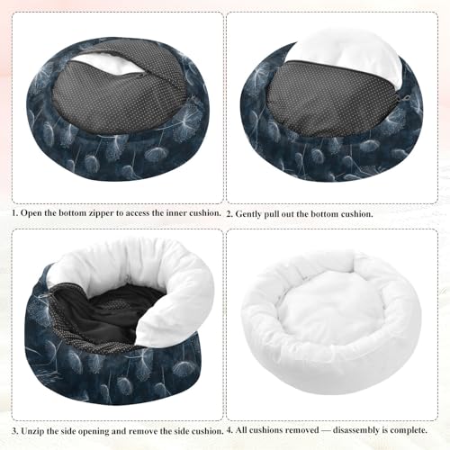 Pet Bed Dandelions Seed Blue Dots Print, 18" Small Dog Cuddler with Anti-Slip Bottom, Cute Pattern Round Sofa for Indoor Puppies & Kittens, All-Season Comfort - size: Small