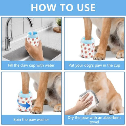 Watermelon White Print Dog Paw Cleaner Cup with Soft Silicone Brush, Small Portable Lightweight Muddy Paw Washer for Dogs, Easy to Use Pet Foot Cleaner