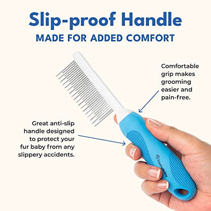 Grooming Comb for Long & Curly Hair in Dogs & Cats - Top Pet Detangler Brush - Removes & Prevents Matted Fur - Perfect for Goldendoodle, Poodle Mixes, and Cat Undercoat