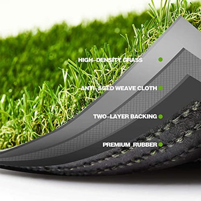 Premium Artificial Grass 3' x 6' Outdoor Rug, 1.38" Realistic Thick Turf for Garden, Yard, Fake Lawn, Dogs Synthetic Grass Mat, Rubber Backed with Drainage Holes, Customized Sizes - size: 3' x 6'