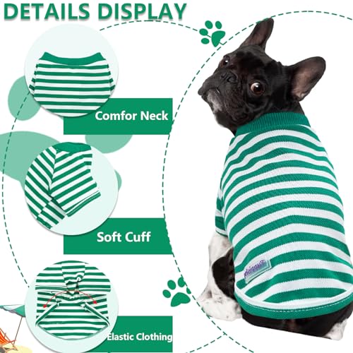 2 Pieces Stripe Dog Clothes for Small Dogs Summer Dog Shirt Cute Soft Puppy Clothes Bresthable Chihuahua Cat Clothes XS~XXL Pet Clothing (Green, X-Large) - color: green, size: X-Large