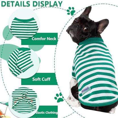 2 Pieces Stripe Dog Clothes for Small Dogs Summer Dog Shirt Cute Soft Puppy Clothes Bresthable Chihuahua Cat Clothes XS~XXL Pet Clothing (Green, X-Large) - color: green, size: X-Large