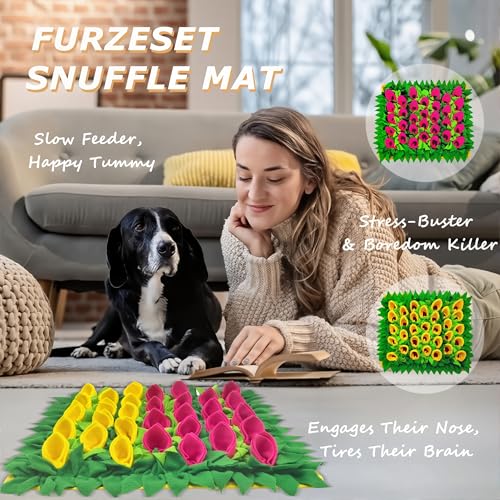 Snuffle Mat for Dogs, Cats, Rabbits, Guinea Pigs, Durable Washable Pet Feeding Mat, Flower & Grass Slow Feeder, Nose Work Training Pad, Anxiety Relief & Mental Stimulation(S, Rose Red) - color: Rose Red