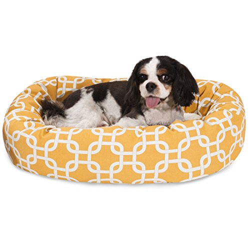 Majestic Pet 24 Inch Links Sherpa Calming Dog Bed Washable – Cozy Soft Round Dog Bed with Spine for Head Support - Fluffy Donut Dog Bed 24x19x7 (inch) – Round Pet Bed Small - YELLOW - color: Yellow, style: 24 in.