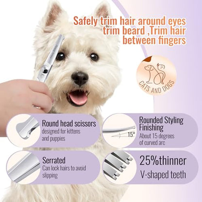 Dog Grooming Scissors: 3 in 1 Pet Shears Set Made of Advanced JP440C Stainless Steel Alloy for Trimming Dogs Cats and Other Pets Face and Paws - style: SET