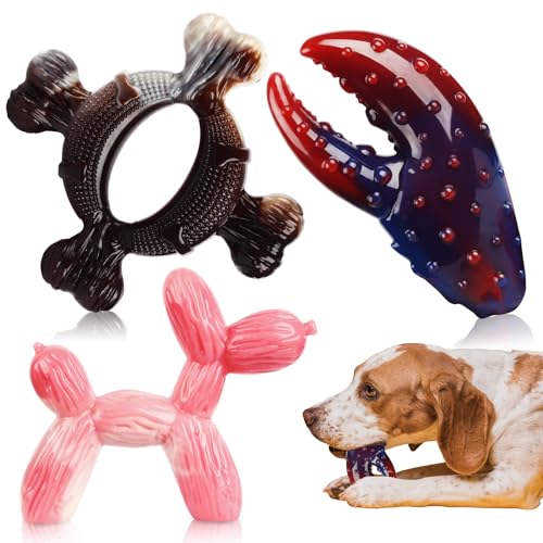 Tough Dog Toys for Aggressive Chewers: 3-Pack of Indestructible Chew Toys, Durable Nylon Dog Bones Toy with 3 Flavors, Suitable for Large Medium Breed, Gifts for Dogs