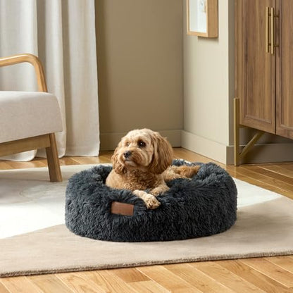 Town & Country Luxe CuddleTown Fuzzy Solid Donut Pet Bed, Soft, Cozy & Calming, Non-Slip Bottom, 100% Machine Washable, Brown, Small 24"x24"x7" Round - color: Brown, size: Small 24"x24"x7" Round