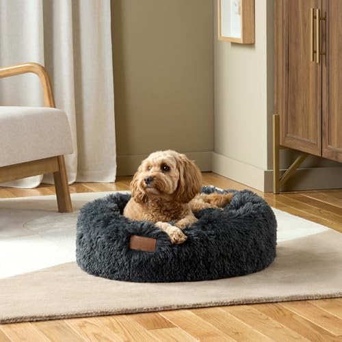 Town & Country Luxe CuddleTown Fuzzy Solid Donut Pet Bed, Soft, Cozy & Calming, Non-Slip Bottom, 100% Machine Washable, Dark Grey, Small 24"x24"x7" Round - color: Dark Grey, size: Small 24"x24"x7" Round