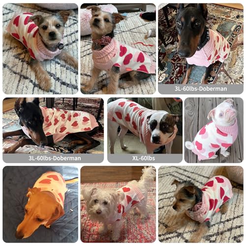 KYEESE Valentines Dog Sweater, Stretchy Pullover Dog Sweaters for Small Dogs, Comfy Dogs Coat with Leash Hole, Soft Turtleneck Small Pet Sweater, Warm Pet Clothes with Heart Print, L - color: 1#Valentine, size: Large (11-19lbs)