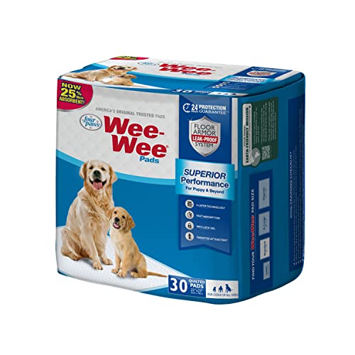 Four Paws Wee-Wee Superior Performance Unscented Pee Pads for Dogs & Puppies, Quilted Leak-Proof Dog Housebreaking Potty Training Floor Protection, 22" x 23", 30 Count - size: 30 Count