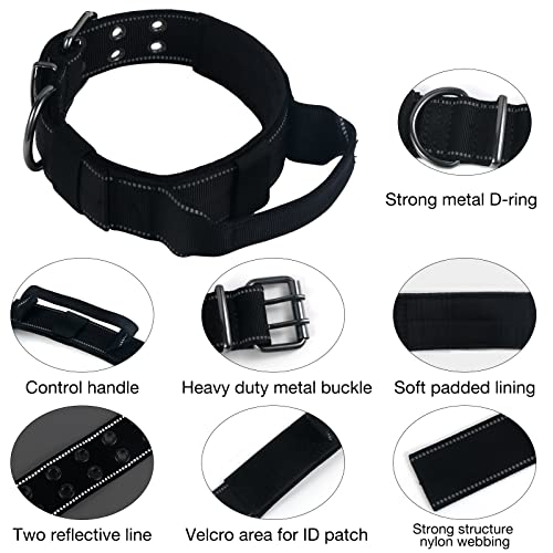 Reflective Dog Collar Heavy Duty Tactical with Control Handle and Metal Buckle for Dog Training(Medium, Black) - color: Black, size: Medium (Pack of 1)