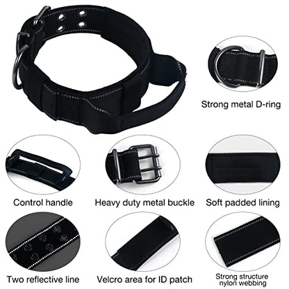 Reflective Dog Collar Heavy Duty Tactical with Control Handle and Metal Buckle for Dog Training(X-Large, Black) - color: Black, size: X-Large (Pack of 1)