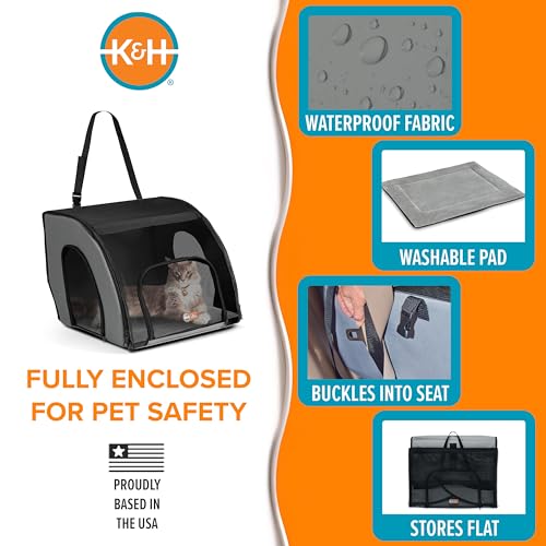 K&H Pet Products Enclosed Dog Cat Car Seat, Travel Safety Carrier for Pets, Dog Travel Car Seat, Soft-Sided Covered Cat Carrier, Washable Pad, Multiple Entrances, Mesh Windows - Small 17 X 16 X 15in - size: 17.0"L x 16.0"W x 15.0"H