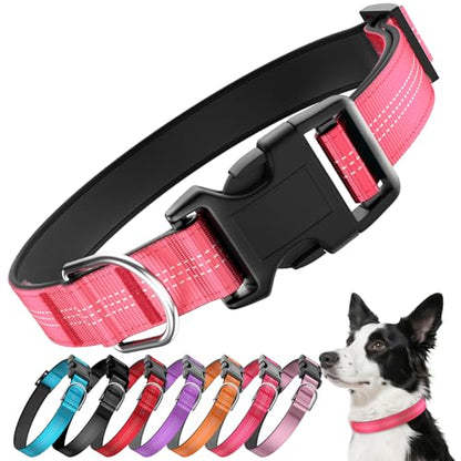 Reflective Dog Collar with Buckle, Heavy Duty Dog Collars with Soft Padded, Adjustable, Ultra-Durable, Pet Collar for Small Medium and Large Dogs (HOT Pink, S) - color: Hot Pink, size: S (12-18'')