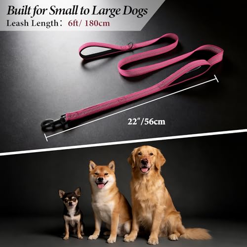 Double Handle Dog Leash 6 FT Reflective 2 Handle Traffic Lead with Padded Grip, Heavy Duty Nylon Leash for Walking Training, for Small Medium Large Dogs, Pink - color: Pink