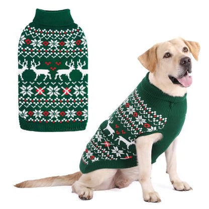 KOOLTAIL Dog Christmas Sweater, Cold Weather Pullover Classic Knitwear, Reindeer Snowflake Pattern Thick Warm Winter Pet Clothes, Cable Knit Sweaters for Small Medium Large Dogs Boy Girl, Green XL - color: Green, size: X-Large