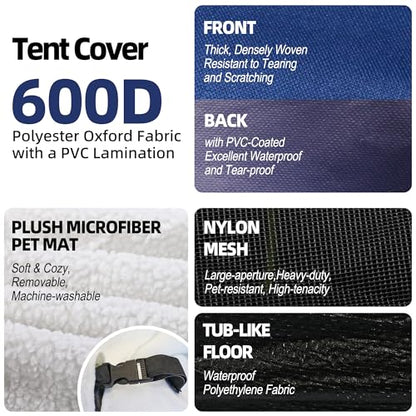 GDanes Blue Dog Tent House - Portable Indoor/Outdoor Dog Bed with Soft Pad for Large Dogs, 42 x 42 x 32 Inches - style: Blue