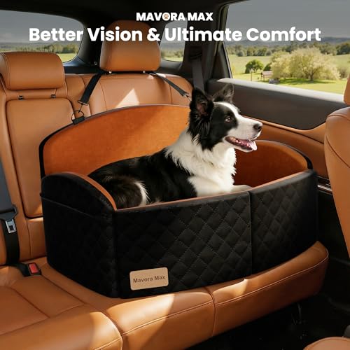 Dog Car Seat for Medium/Large Dogs, Memory Foam Dog Booster Seat with Thick Cushion up to 55 lbs or 2 Small Dogs, Travel Pet Car Seat with Detachable Washable Cover, 2 Safety Leashes (Black/Brown) - color: Black/Brown
