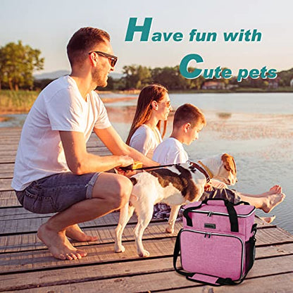BAGLHER Dog Travel Bag, Pet Travel Bag (ALL Pet Travel Supplies), With 2 Pet Food Containers and 2 Collapsible Silicone Bowls; Essential Kits for Pet Travel Pink - color: Pink, size: Medium