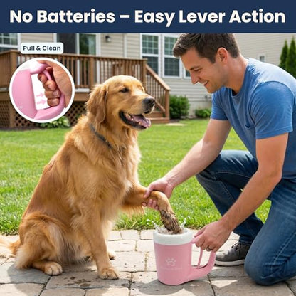 Dog Paw Cleaner, Paw Washer Cup with Soft Silicone Bristles, Portable Dog Foot Washer, 4-in-1 Paw Cleaner Kit with Paw Balm, Microfiber Towel & Grooming Brush (Pink Medium) - color: Pink, size: Medium