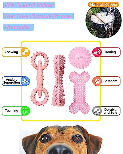 4 Pack Puppy Teething Toys Dog Durable Chew Toys Soft Rubber Toy Dog Teeth Cleaning Toothbrush Toy Cute Interactive Toys for Puppies Small Breed (Pink) - color: Pink