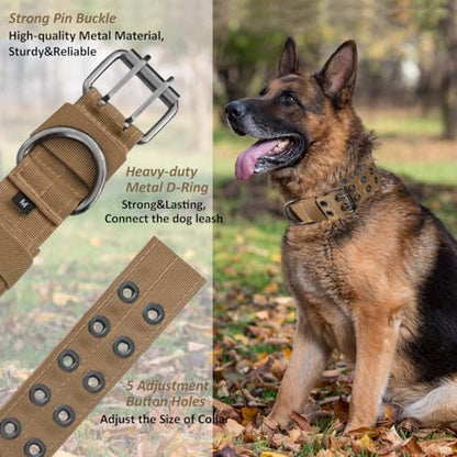 Tactical Dog Collar Military Adjustable Dog Collars Soft Nylon Training Collar with Patch Heavy Duty Metal Buckle Collars for Medium Large Dogs (Brown, XL) - color: Brown, size: XL