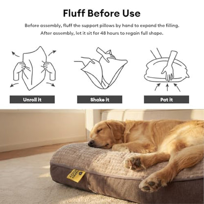 FUNNY FUZZY Orthopedic Dog Bed for Large Sized Dogs 47x37Inch, Memory Foam Dog Sofa Bed, Calming Washable Pet Couch, Joint Support Large Dog Bed Mat, Pet Bed with Non Skid Bottom(Brown, XXX-L) - size: XXX-Large
