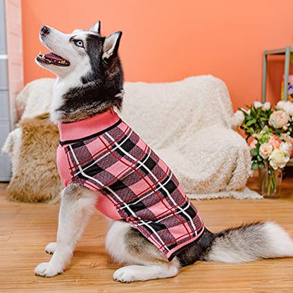 KOOLTAIL Dog Sweater Pet Knitted Clothes - Classic Plaid Pull Over Turtleneck Dog Sweaters with Leash Hole Warm Dogs Winter Pet Clothing for Small Medium Dogs Cats Puppy S - color: Plaid Pink, size: Small