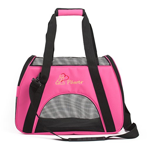 Pawer Soft-Sided Pet Carrier for Cat and Small Dog,Hot Pink Color,Medium Size,Washable Cloth Airline Approved Travel Tote,with 2 Mesh Opens and a Strap for Carry,Multiple Colors Available - color: Hot Pink