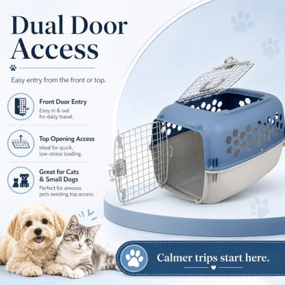 Portable Double Door Plastic Pet Carrier for Dogs & Cats - 24" Durable Ventilated Kennel with Top Loading, Airline Approved, Foldable Design for Travel & Vet Visits
