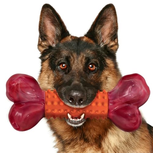 Tough Dog Toys for Aggressive Chewers: Peanut Butter Flavored Long Lasting Dog Bones for Large Dogs, Heavy Duty Nylon & Rubber Dog Chew Toys to Keep Them Busy, Medium & Large Breed, Orange - color: 1 PC-Peanut Butter-Orange