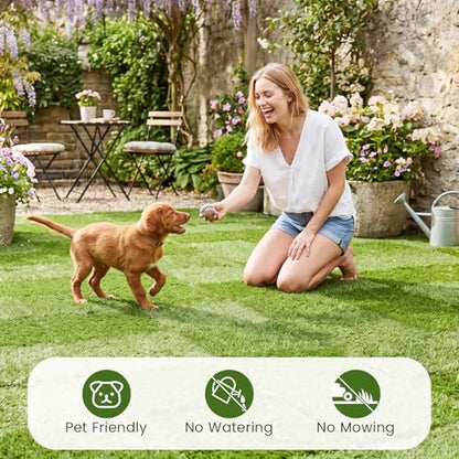 Giantex Artificial Grass Interlocking Deck Tiles, 30 PCS Fake Turf Flooring with Drainage Base, Snap-Together Outdoor Grass Tiles for Patio, Balcony, Poolside, Dog Potty Area & Indoor Outdoor Decor