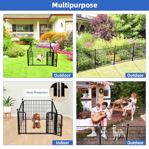 ADAVIN 32 in(H) Garden Fences and Borders,1 Gate+3 Panels Dog Fence Outdoor for Yard, Heavy Duty Iron Metal Animal Barrier Fence, Camping Fence, Flower Garden Fencing,Total 8.9 Ft(L), Black - size: 4panels-32in(H)×8.9ft(L)