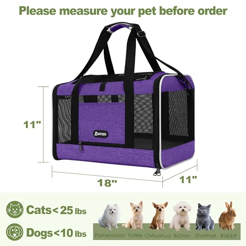 GAPZER Per Carrier for Cat 18x11x11 Inch FAA Complaint, Kitten Taxi Top Load Soft Cloth Bag, Small Animal Portable in Cabin Crate Shih Tzu Dog Kennel Carry Case, 4-Sided-Ventilated Kitty Purse Purple - color: Purple