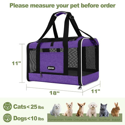 GAPZER Per Carrier for Cat 18x11x11 Inch FAA Complaint, Kitten Taxi Top Load Soft Cloth Bag, Small Animal Portable in Cabin Crate Shih Tzu Dog Kennel Carry Case, 4-Sided-Ventilated Kitty Purse Purple - color: Purple