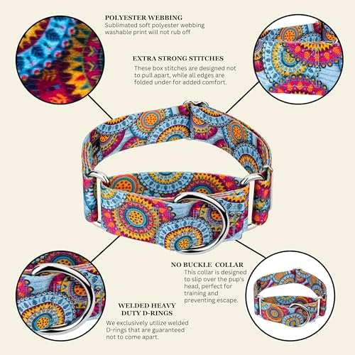 Country Brook Petz - HossFit Jr Wide Martingale Dog Collar - Groovy Collection Featuring Far Out Designs (Sky Mandala, Medium) - color: Sky Mandala, size: Medium (Pack of 1)